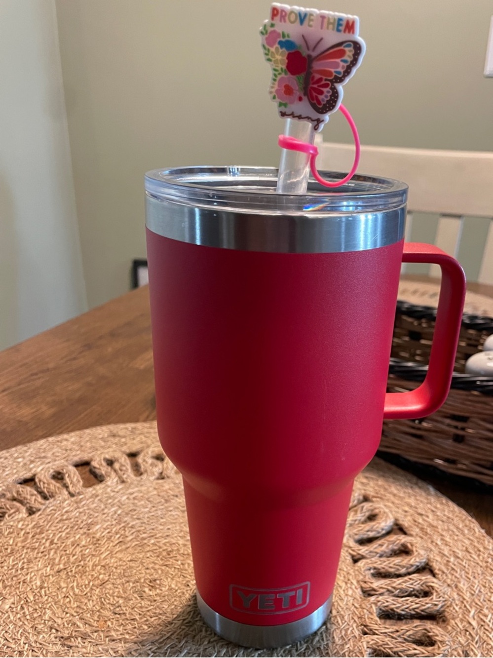 Yeti Red Insulated Tumbler with Handle and Clear Lid
